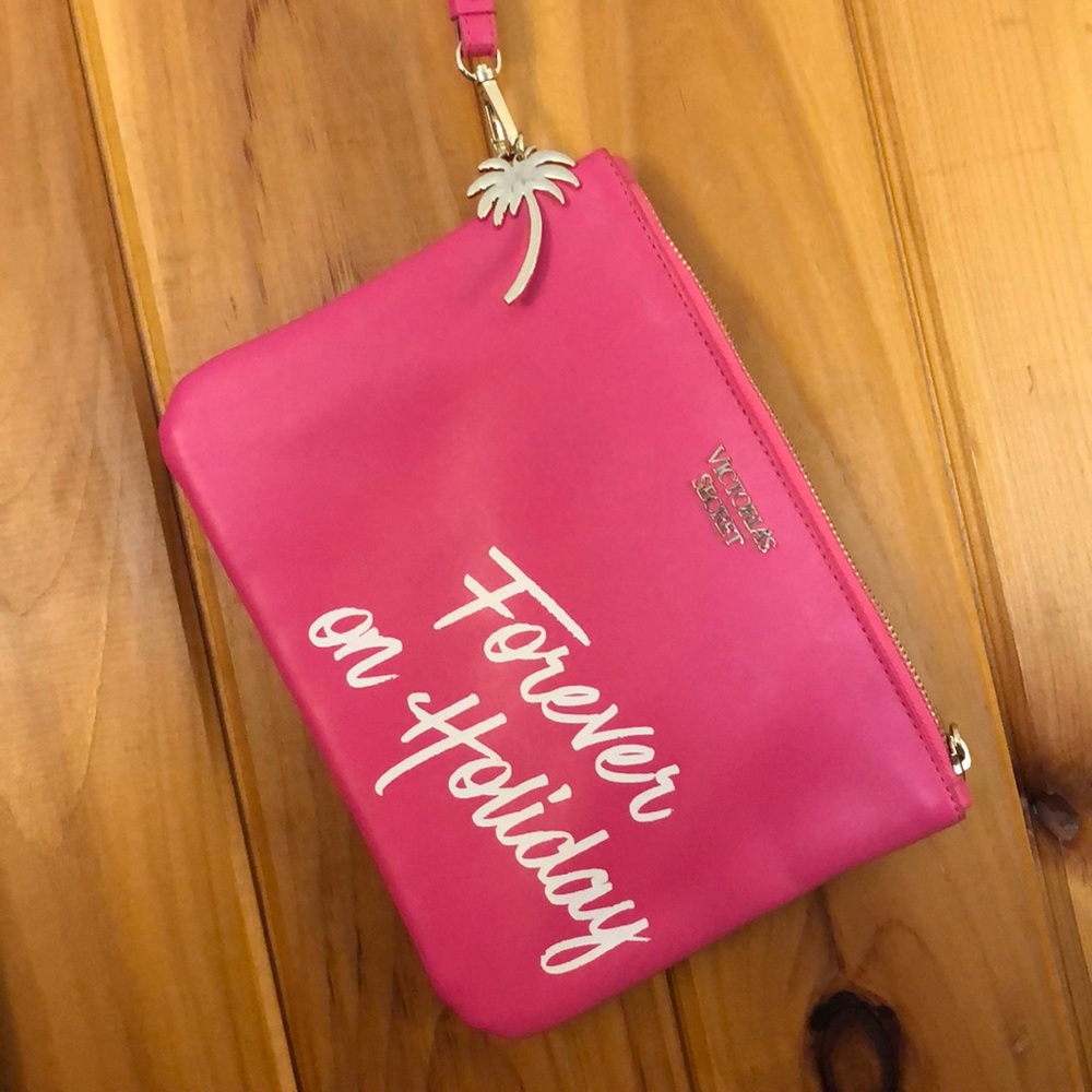 Large VS Pink wristlet “Forever on Holiday”
